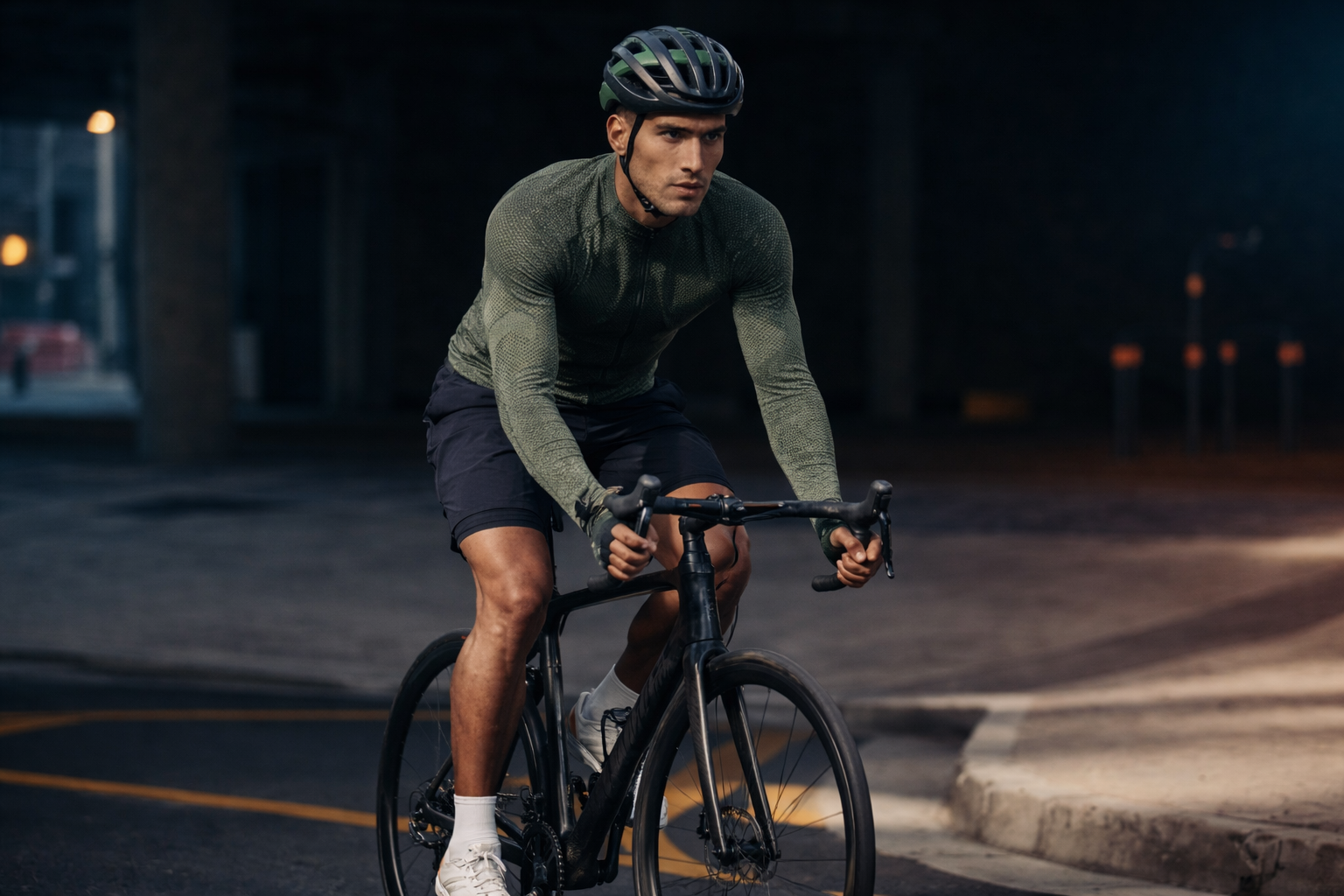 Cyclist training outdoors in urban environment